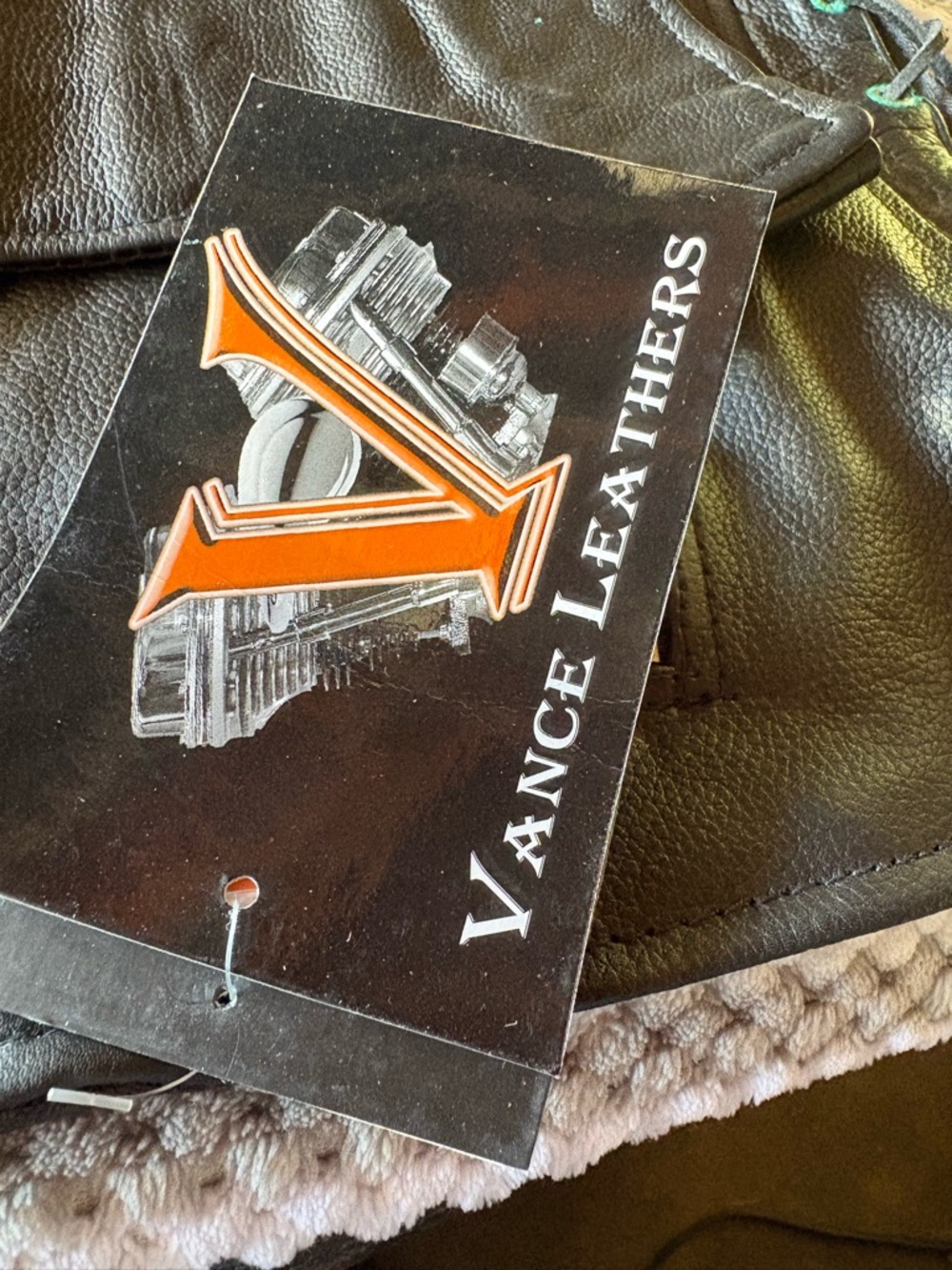 Vance Leathers Black Leather Jacket - Orange Logo Tag